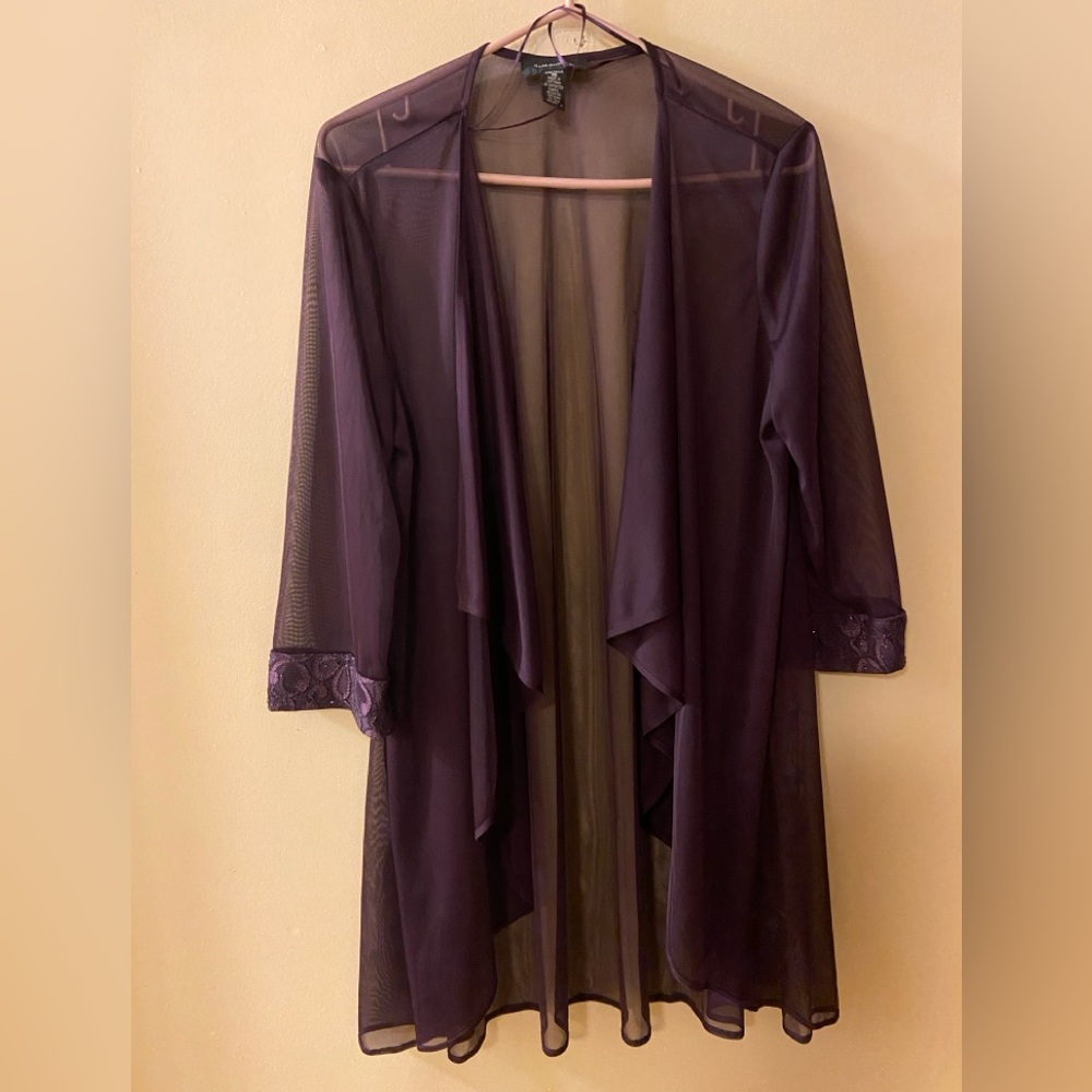 R&M Richards open front plum/sheer cardigan - size 16 - NWT